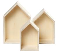 3 Boîtes De Rangement Décoratives En Bois Forme Maison Murales Brown