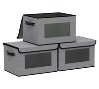 3 boîtes de rangement pliables en tissu avec couvercle, couleur gris, dimensions 26 x 20 x 17 cm, boîte de rangement avec fenêtre pour placard