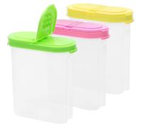3 boîtes provisions 250 ml, couvercle à charnière, plastique sans BPA, épices/sel/sucre/farine Label