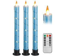 3 Bougies LED Bâton Bleues à Guirlande Lumineuse, Flamme Scintillante Réaliste, Télécommande & 3 Socles Offerts, Résistantes à la Chaleur, Réutilisables pour Déco Intérieur et Extérieur