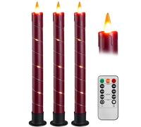 3 Bougies LED Bâton Rouges à Guirlande Lumineuse, Flamme Scintillante Réaliste, Télécommande & 3 Socles Offerts, Résistantes à la Chaleur, Réutilisables pour Déco Intérieur et Extérieur