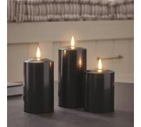 3 Bougies Piliers TruGlow® Noires à LED
