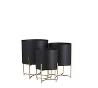 3 cache-pots et pieds en métal noir H32