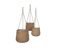 3 Cache-Pots Suspendu En Jonc De Mer Marron Clair H90 Marron