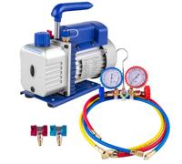 3 CFM Pompe à Vide, 1/4 HP, Pompe à Glissière Rotative à Un Niveau, HVAC et Kit d'évacuation de Liquide de Refroidissement de Climatisation avec Verre de Seau d'huile, Kit de Manomètre et 3 Tuyaux