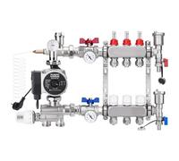 [3 circuits de chauffage] Répartiteur de circuit de chauffage en acier inoxydable, kit de régulation de valeur fixe avec pompe à haute efficacité et cône euro 3/4 (16 x 2 mm), kit de purge et robinets