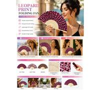 3 couleurs disponibles, convient à différents styles, parfait pour les cadeaux ou l'usage personnel, éventail de main pliable à imprimé léopard à la mode, éventail de main pliable à imprimé léopard, é