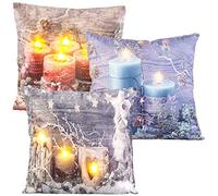 Infactory 3 coussins déco de Noël à LED, fonctionnement à piles, 45 x 45 cm