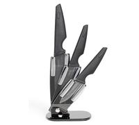 3 couteaux en céramique avec support, de 7,5/10/12,5 cm, de couleur noire