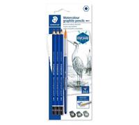 Staedtler Crayons graphite Mars Lumograph Aquarell – aquarellables 8B/6B/4B, 3 pièces avec pinceau