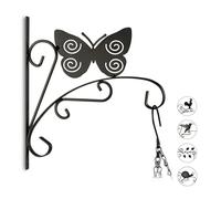 3 crochets à fleurs avec papillon, supports muraux pour plantes suspendues, déco jardin métal, HxLxP 30x27,5x2 cm, noir