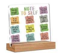 【3 € de réduction dès 10 €】Alphynix 1 pièce Plaque en acrylique de soins personnels, Support en bois avec 12 motifs de notes colorées, Affirmations « Vous êtes suffisant » et « Il est normal de poser 