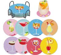 【3 € de réduction dès 10 €】JU7CER Lot de 8 sets de table en verre à motif diamant pour cocktails - Sets de table DIY pour adultes | Cadeau d'inauguration antidérapant et décoration intérieure 4 × 4 po