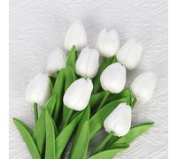 【3 € de réduction dès 10 €】Wei's moment 7 pièces de tulipes artificielles, fleurs artificielles en latex, aspect réaliste, pour décoration de fête, maison, mariage et décoration DIY, multicolore et bl