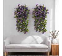 【3 € de réduction dès 10 €】Yuejia 2 pièces 30,7 pouces/78 cm Fleurs et plantes artificielles suspendues pour décoration extérieure printemps-été, Vignes artificielles en soie imitant le violette, pour