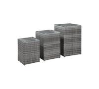 3-delige Bijzettafelset met glazen blad poly rattan grijs46985