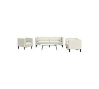 vidaXL Ensemble canapé Chesterfield 3 pièces en velours avec traversins crème