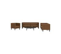 3-delige Loungeset Chesterfield met bolsters kunstsuÃde bruin3209290