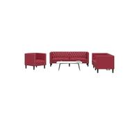 vidaXL Ensemble de canapés Chesterfield 3pcs rouge bordeaux similicuir 3209271