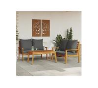 vidaXL Ensemble de salon de jardin 3 pièces avec coussins en bois massif d'acacia