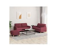 vidaXL Ensemble de canapés 3 pcs avec coussins Rouge bordeaux Tissu