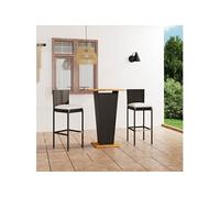 vidaXL Ensemble bar de jardin 3 pièces avec coussins Poly rotin noir