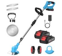 3 en 1 : 21V Taille-haies avec batterie, coupe-bordures pour gazon, taille-haies sans fil avec chargeur, taille-haies sans fil, 7800 tr/min, manche télescopique pour coupe-bordures (2 batteries)
