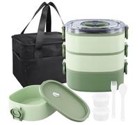 3 en 1 Bento Lunch Box 2800ml, Empilables, Assiette Compartiment Adulte Enfant avec Lunch Bag Couverts Partition, Micro-Ondable Anti-Fuite, Sans BPA, Boite Repas, Boîte à Goûter Travail Ecole