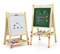 3 en 1 chevalet pliable GIANTEX avec tableau blanc/noir, rouleau de papier en bois , plateau et accessoires complets pour enfants Blanc G