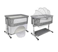 3 en 1 Lit Bébé Cododo Mobile avec Matelas et Moustiquaire - Hauteur Réglable - Parc modulable - 95x58x74-90 cm - Gris
