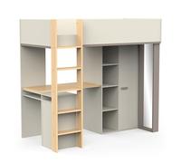 3 en 1 Lit, Bureau et Armoire - Lit Mezzanine 1 Place 90x200 cm - Armoire Rangement Spacieux - Bureau Idéal pour Ado ou Enfant - Miroir Intégré