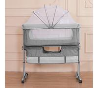 3 en 1 Lit Cododo Bébé avec Matelas Lit Berceau Nouveau-né Pliant à Hauteur Réglable,Inclinaison 20°,Roues Universelles avec Frein Charge 50kg 0-24 Mois Hauteur Réglable, 92*58*70-90cm-gris foncé