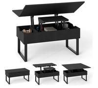 3 en 1 Table Basse à Plateau Relevable COSTWAY, 3 Compartiments de Rangement Cachés, 100x50x49 cm Table Convertible de Salon, Noir