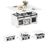 3 en 1 Table Basse avec Plateau Relevable COSTWAY, 2 Portes, Étagères Ouvertes, Rangement Caché, Table Convertible de Salon, Blanc