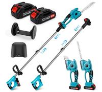 3 en 1 Taille-Haie Telescopique a Batterie 21V 550W Taille Haie sur Perche Coupe Haie Electrique sans Fil avec 2 * 2000mah Batterie,Tête Inclinable, Longueur de Lame 220mm et 130mm