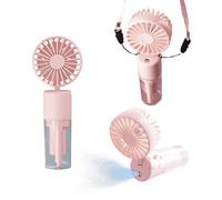 3 en 1 Ventilateur Portable, Ventilateur de Poche Silencieux 4 Vitesses | Ventilateur Brumisateur Rechargeable avec Lanière, Ventilateur de Table Pliable 180° Maison Bureau, Endurance 6-8h (Rose)