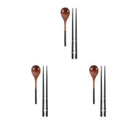 3 ensembles Set de Couverts en Bois Japonerie Noir, Cuillère et baguettes | Bois à Surface Lisse, Format 25x8x0,5cm, pour Lunchbox, Bols à Nouilles, Pique-Niques