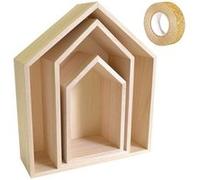 3 étagères maison bois + masking tape doré à paillettes 5 m Beige G