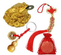3 Feng Shui Grenouille dArgent Pièces Porte-Bonheur Noeud Chinois Feng Shui WU Lou en Laiton avec Porte-Clés Pièces de Monnaie avec 1 Carte de Bénédiction et 1 Sac de Bénédiction Rouge