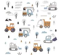3 Feuilles Stickers Muraux Voiture Enfant, Autocollant Mural Véhicules de Construction, Decalcomanie Mural Amovibles pour Chambres Fenêtres Crèches, Stickers Tracteur, Pelleteuse, Camion Grue