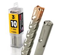 3 forets SDS Plus à 4 arêtes, diamètre 10 mm, longueur 240 mm - Foret professionnel pour béton, adapté aux matériaux pierreux et au béton armé