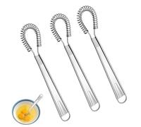 3 Fouets Cuisine Spirale Acier Inoxydable Mini Batteur Oeufs Argente Lait | Cuillere magique, main levee, mousseur, agitateur, cuisson, melangeur, fouetter, mousse, pate, fouet, battre, liquide