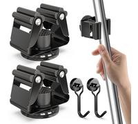3-H 2 Accroche Balai Magnetique + 2 Mini Crochet Aimanté Puissant, Noir | Supports Balai Magnétique Acier Inox, Porte Balais Mural Sans Percer pour Garage, Cuisine, Buanderie
