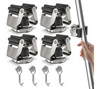 3-H 4 Accroche Balai Magnetique + 4 Mini Crochet Aimanté Puissant,Argenté | Supports Balai Magnétique Acier Inox, Porte Balais Mural Sans Percer pour Garage, Cuisine, Buanderie