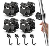 3-H 4 Accroche Balai Magnetique + 4 Mini Crochet Aimanté Puissant, Noir | Supports Balai Magnétique Acier Inox, Porte Balais Mural Sans Percer pour Garage, Cuisine, Buanderie