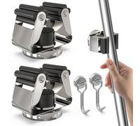 3-H Accroche Balai Mural Magnétique 4pcs Set, 2 Porte Balai Magnétique Acier Inox D42mm+ 2 Mini Crochet Aimanté Puissant, Support Balais Mural Sans Percer pour Garage, Cuisine, Argenté