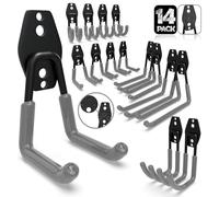 3-H Crochet Mural Garage 14pcs, Porte Outils Mural pour Rangement Atelier Jardin, Crochet Muraux en Acier Robuste avec 3 Points de Soudure pour Êchelle,Vélo,Tuyaux,Outil électrique,Gris