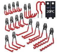3-H Crochet Mural Garage 20pcs,Porte Outils Mural pour Rangement Atelier Jardin, Crochet Muraux en Acier Renforcé avec 3 Points de Soudure pour Êchelle,Vélo,Tuyaux,Outil électrique,Rouge