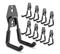 3-H Crochet Mural Garage,Porte Outils Mural en Acier Robuste avec 3 Points de Soudure Renforcés et Revêtement PVC Antidérapant pour Rangement Outils de Jardin,Échelle,Tuyaux et Atelier,Noir,8pcs