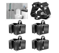 3-H Support Balais Mural 4 Pièces, Porte Balais Mural en Acier Inox Imperméable, Accroche Balai Mural avec Rouleau Stable Antidérapant pour Salle de Bain, Garage, Jardin, Buanderie, Cuisine,Noir
